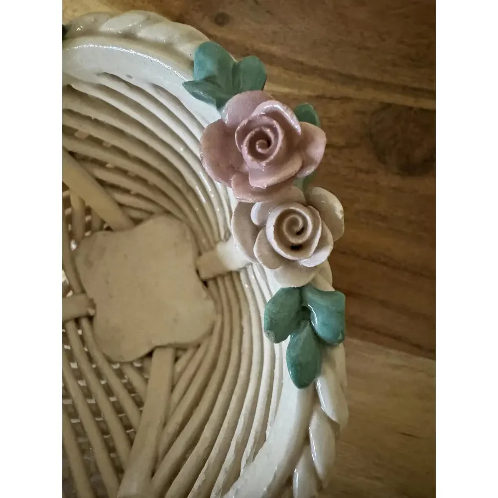 Vintage Italian Reticulated Porcelain Basket Italy Lattice Trinket‎ Dish
